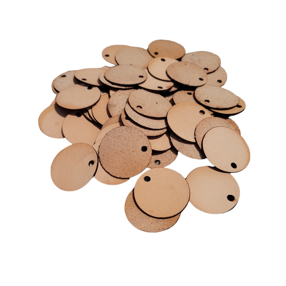 10pc 1.25" Round Leather Blank Tags